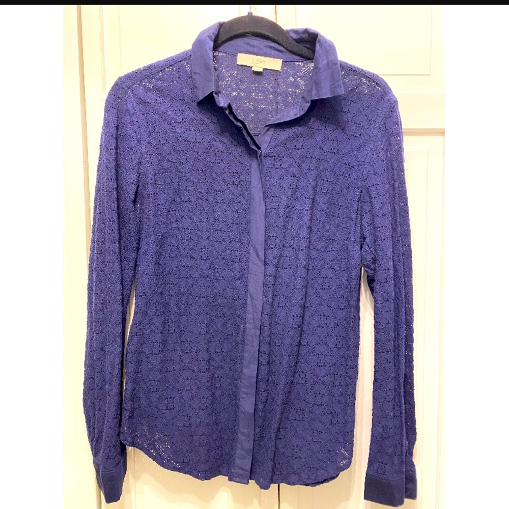 LOFT Lace Button Down Top Shirt Medium